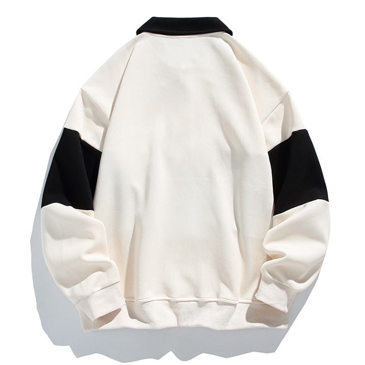 Men's Long Sleeve Polo Sweatshirt with Chest Stripe and Ribbed Cuffs - Image 4