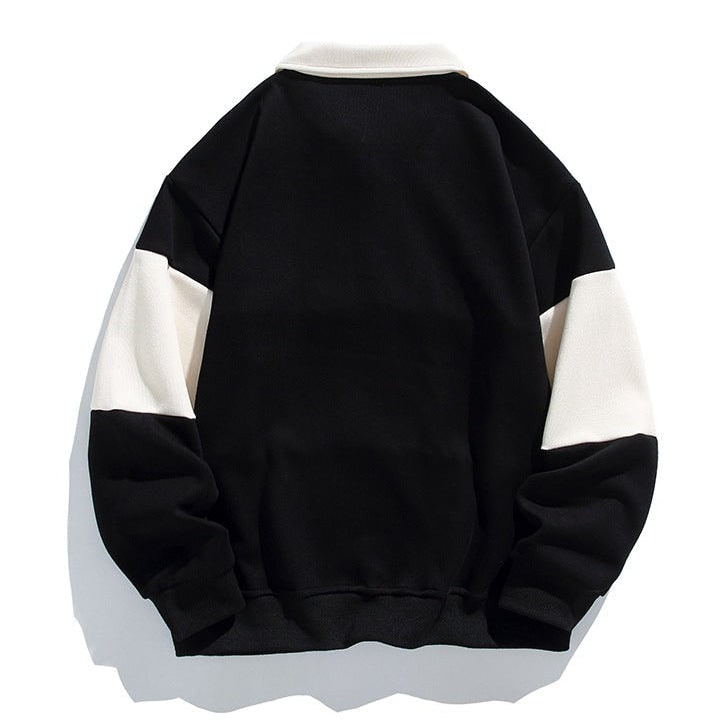 Men's Long Sleeve Polo Sweatshirt with Chest Stripe and Ribbed Cuffs - Image 6