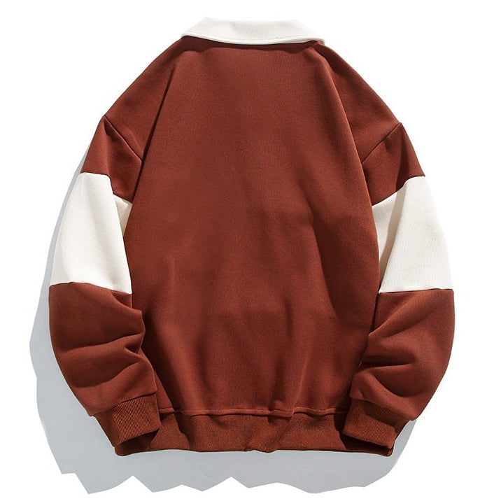 Men's Long Sleeve Polo Sweatshirt with Chest Stripe and Ribbed Cuffs - Image 8