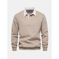 Men's Long Sleeve Polo Sweatshirt with Contrast Collar and Button Placket - Image 1