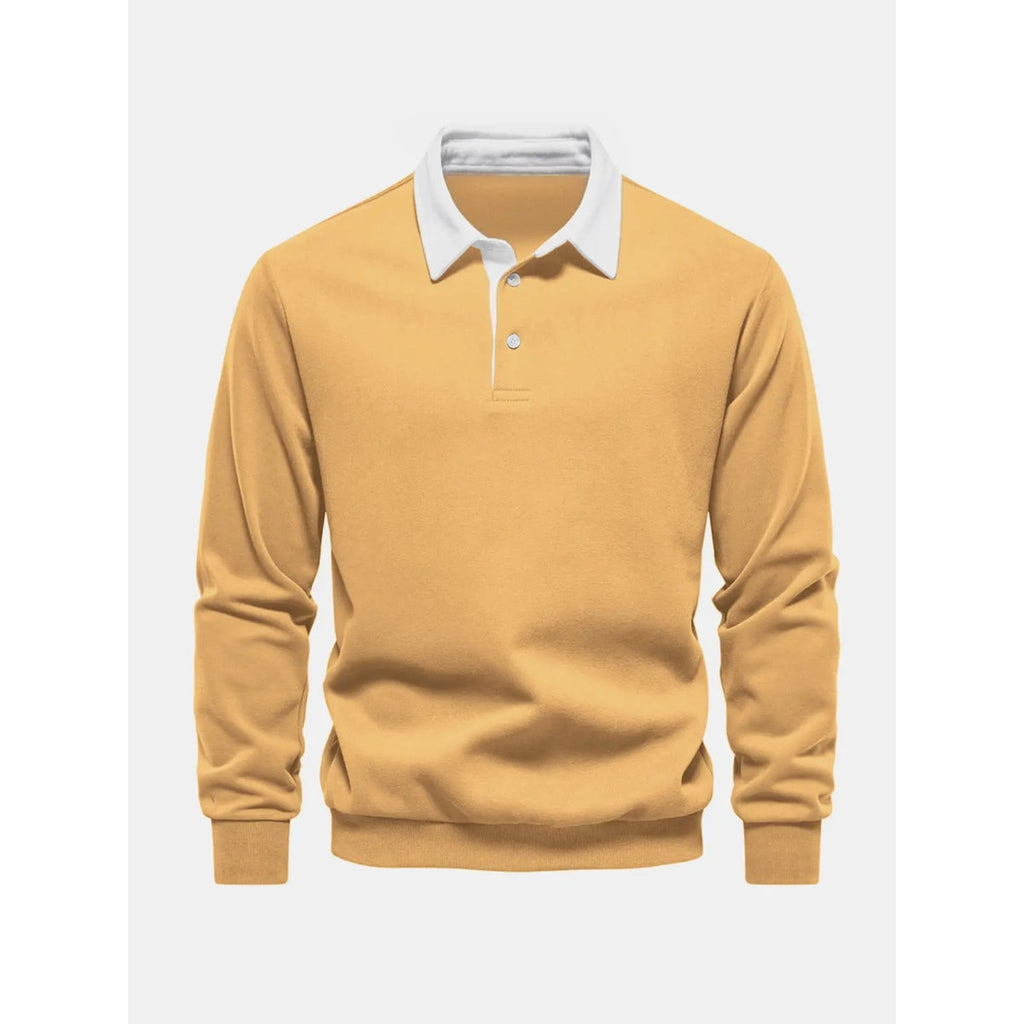Men's Long Sleeve Polo Sweatshirt with Contrast Collar and Button Placket - Image 13