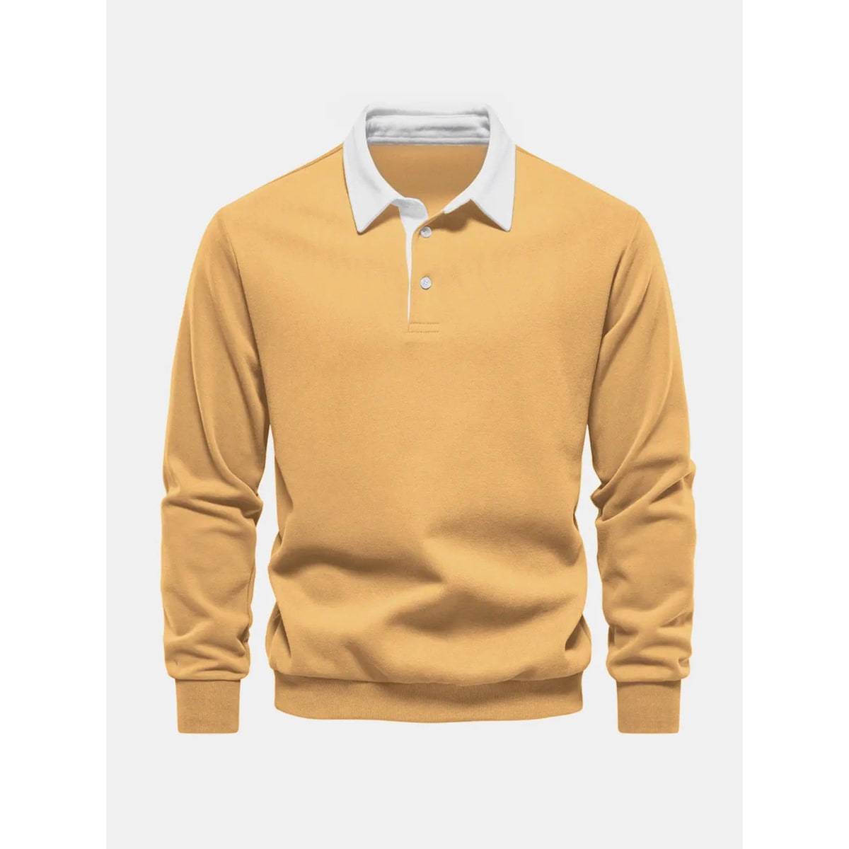 Men's Long Sleeve Polo Sweatshirt with Contrast Collar and Button Placket - Image 13