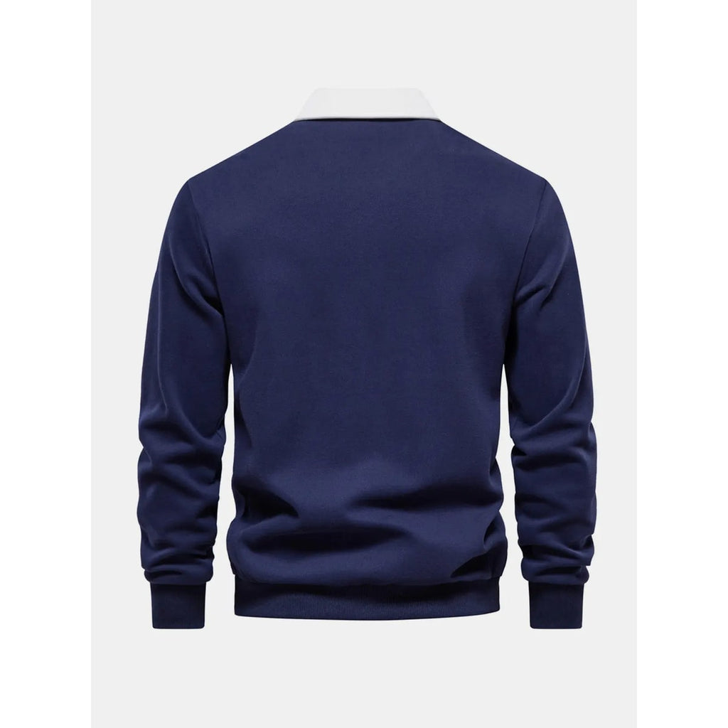 Men's Long Sleeve Polo Sweatshirt with Contrast Collar and Button Placket - Image 6