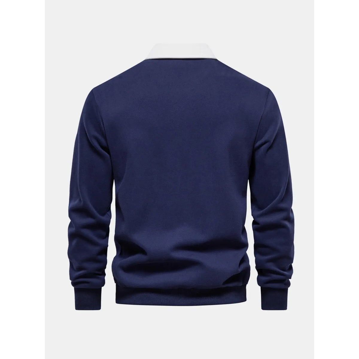 Men's Long Sleeve Polo Sweatshirt with Contrast Collar and Button Placket - Image 6