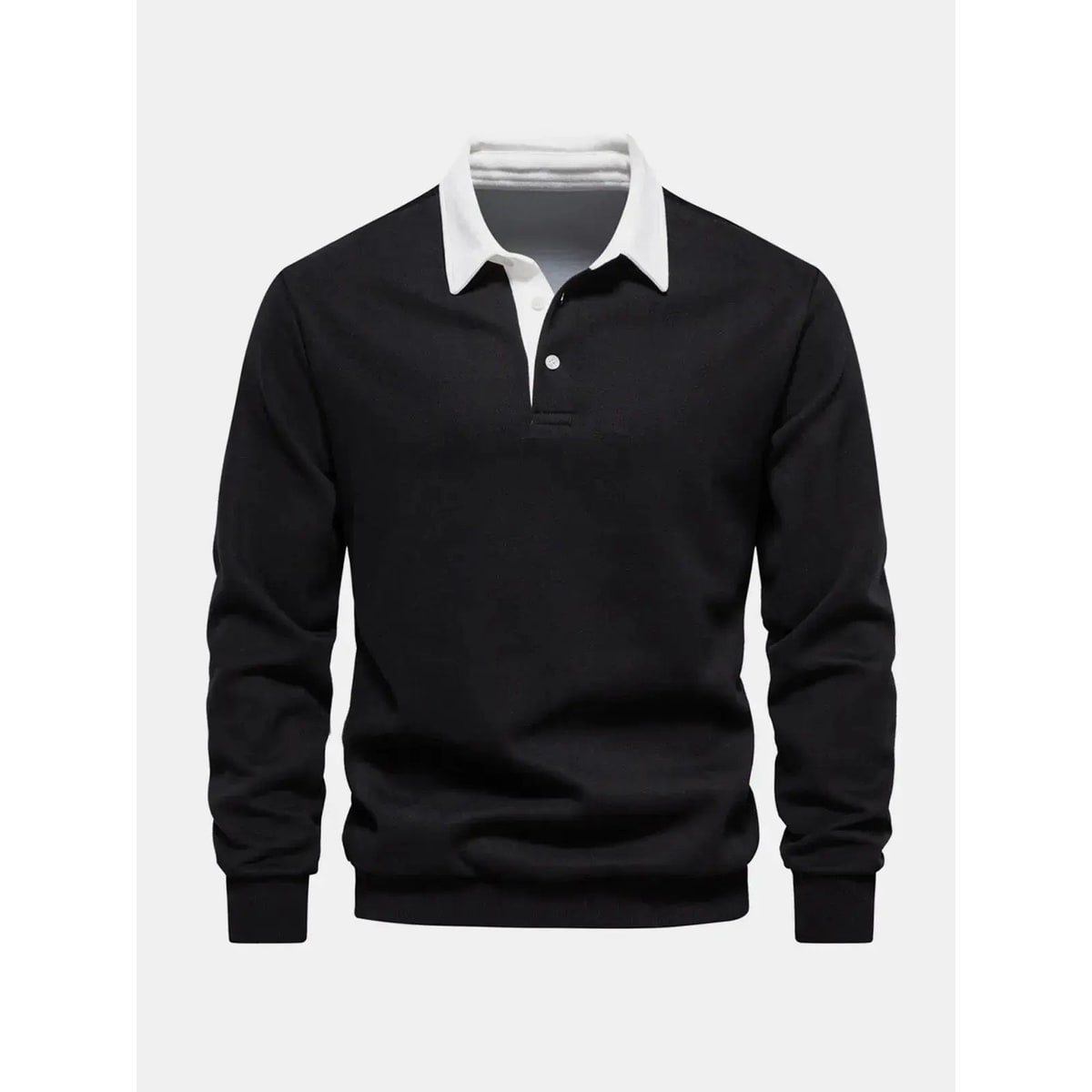 Men's Long Sleeve Polo Sweatshirt with Contrast Collar and Button Placket - Image 8