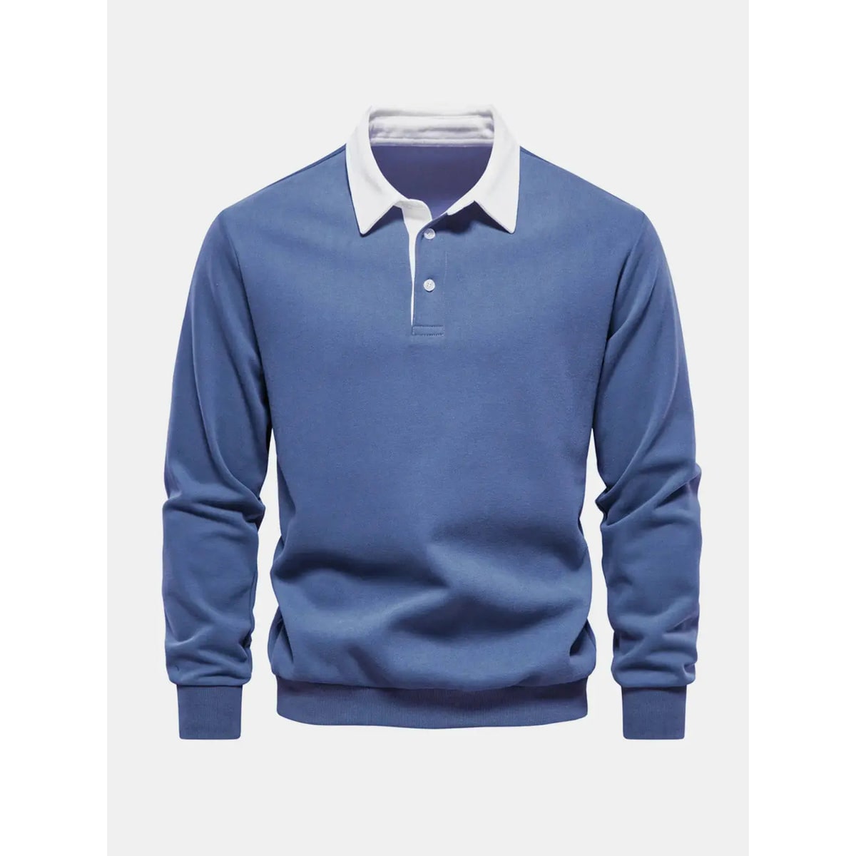 Men's Long Sleeve Polo Sweatshirt with Contrast Collar and Button Placket - Image 9