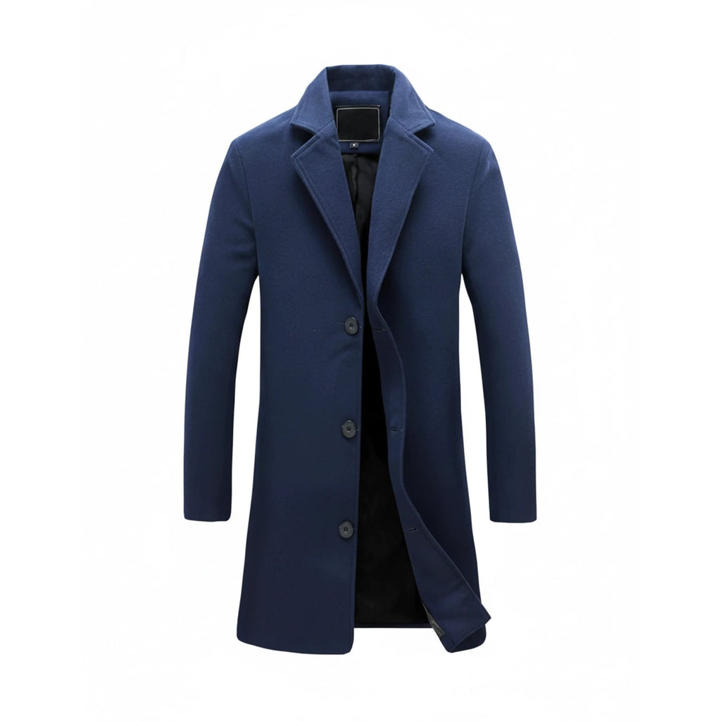 Men's Long Wool Overcoat with Notched Lapel and Single-Breasted Closure - Image 5