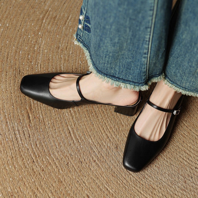 Men's Mary Jane Block Heel Leather Mules with Square Toe and Silver Buckle - Image 21