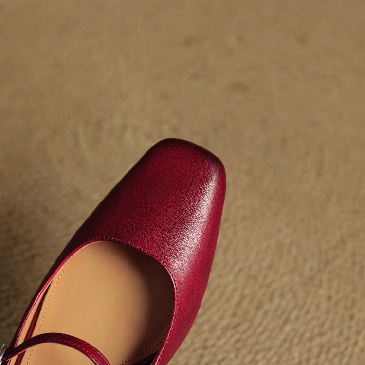 Men's Mary Jane Block Heel Leather Mules with Square Toe and Silver Buckle - Image 8