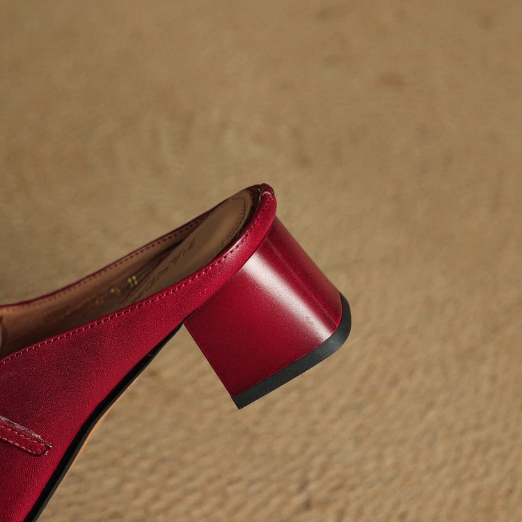 Men's Mary Jane Block Heel Leather Mules with Square Toe and Silver Buckle - Image 9