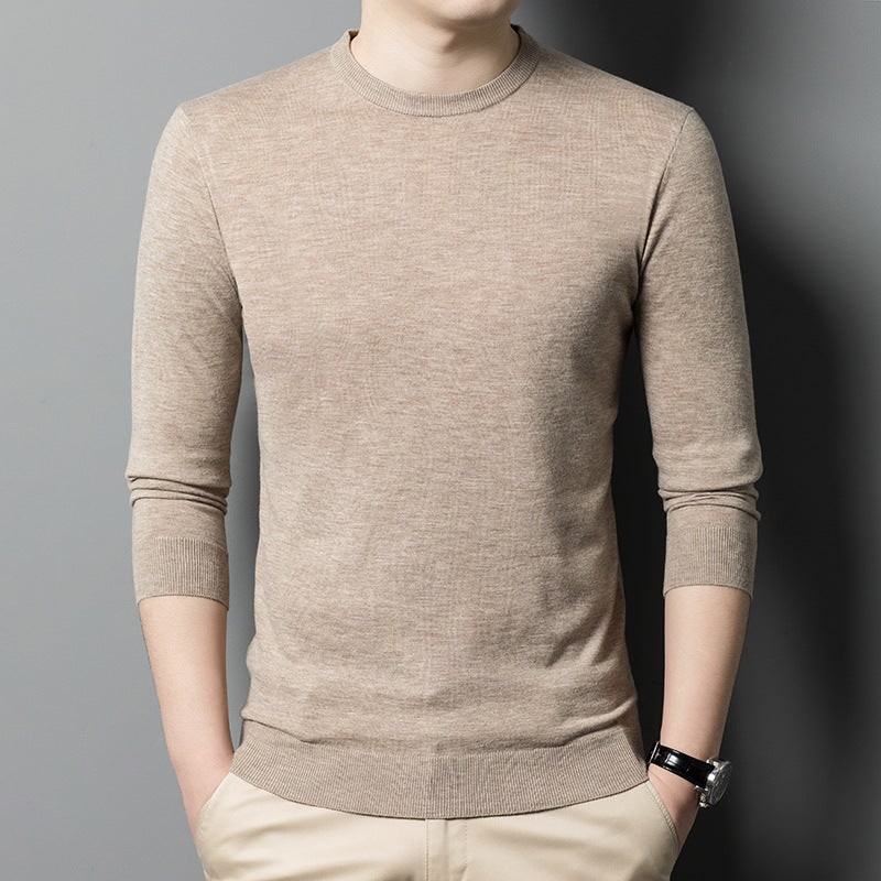 Men's Merino Wool Crewneck Sweater Slim Fit Fine Knit Ribbed Crew Neck Pullover - Image 1