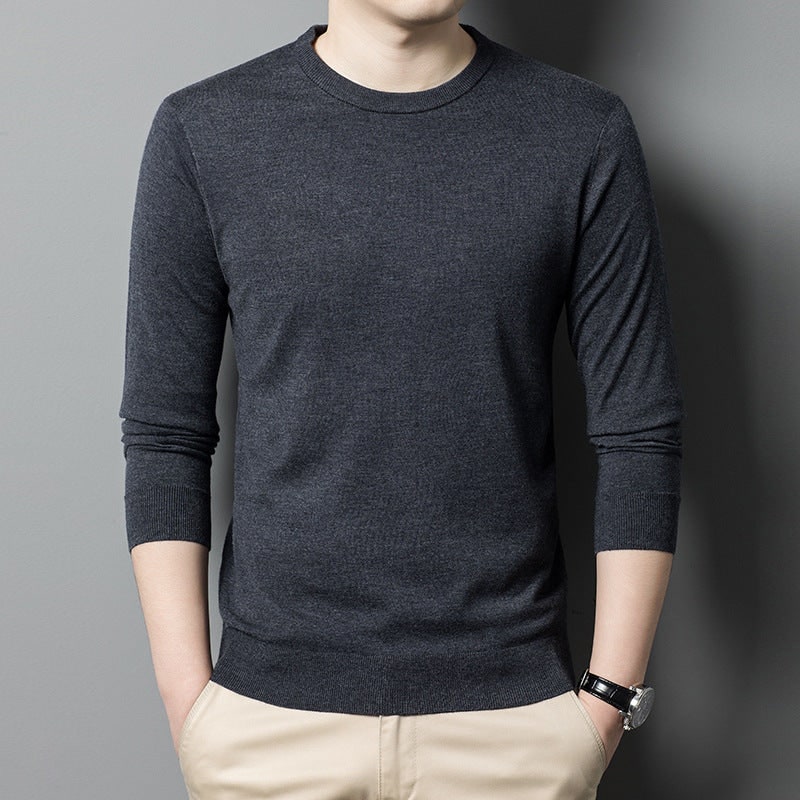 Men's Merino Wool Crewneck Sweater Slim Fit Fine Knit Ribbed Crew Neck Pullover - Image 2