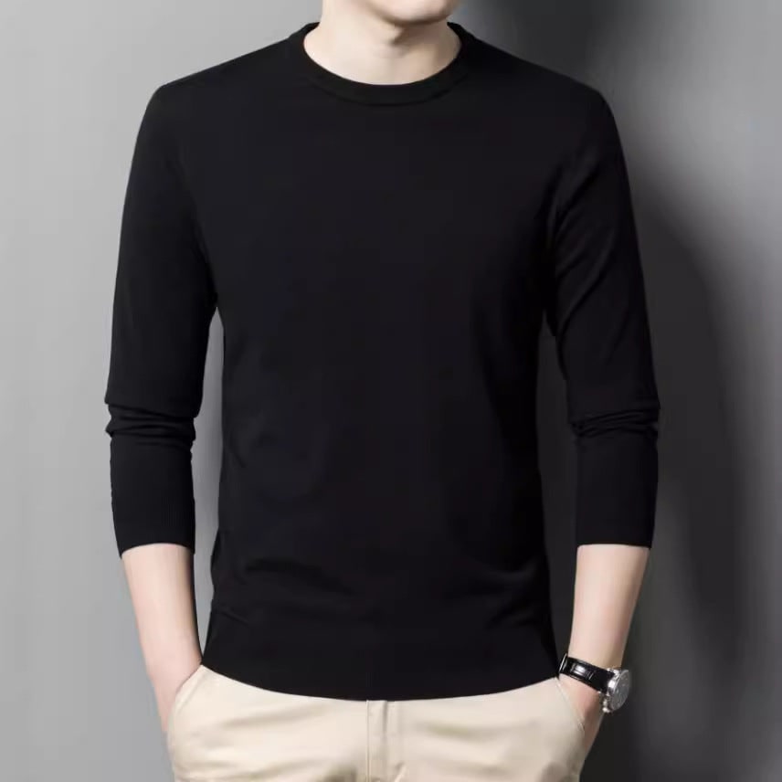 Men's Merino Wool Crewneck Sweater Slim Fit Fine Knit Ribbed Crew Neck Pullover - Image 3