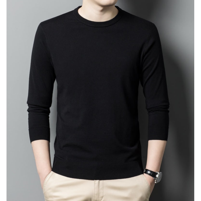 Men's Merino Wool Crewneck Sweater Slim Fit Fine Knit Ribbed Crew Neck Pullover - Image 7