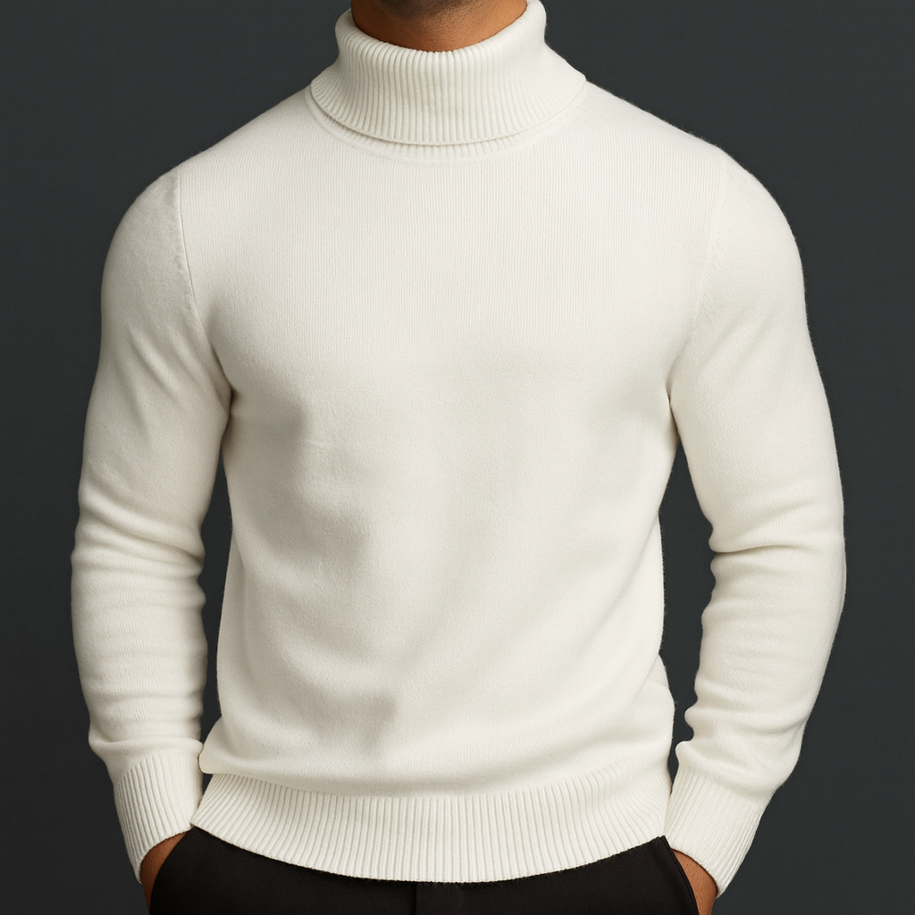 Men's Merino Wool Turtleneck Sweater with Plush Fleece Lining and Ribbed Collar - Image 1