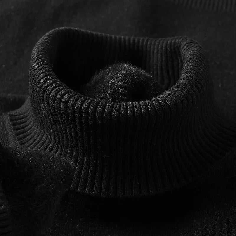 Men's Merino Wool Turtleneck Sweater with Plush Fleece Lining and Ribbed Collar - Image 11