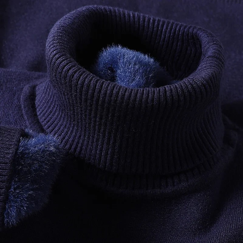 Men's Merino Wool Turtleneck Sweater with Plush Fleece Lining and Ribbed Collar - Image 13