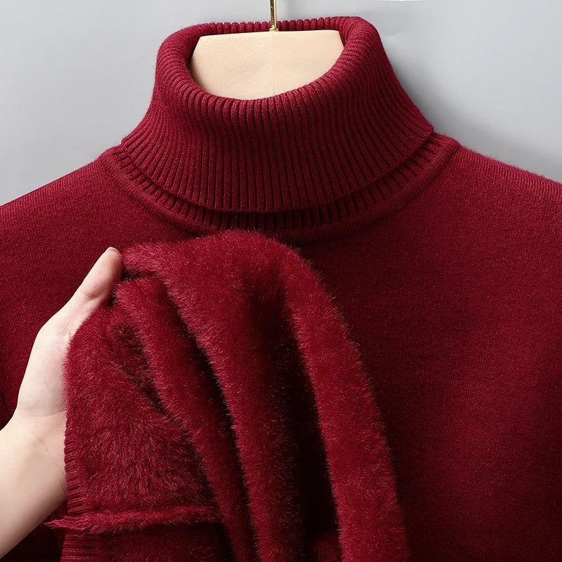 Men's Merino Wool Turtleneck Sweater with Plush Fleece Lining and Ribbed Collar - Image 16