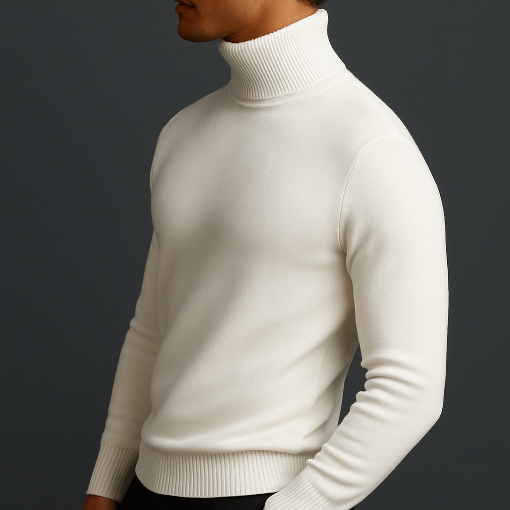 Men's Merino Wool Turtleneck Sweater with Plush Fleece Lining and Ribbed Collar - Image 3