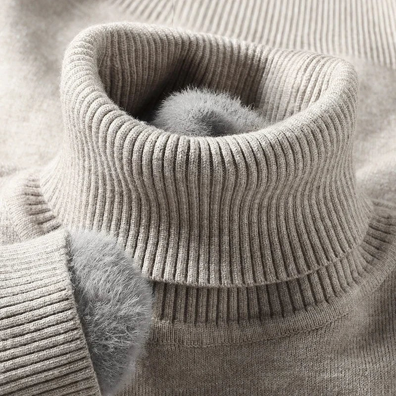 Men's Merino Wool Turtleneck Sweater with Plush Fleece Lining and Ribbed Collar - Image 7