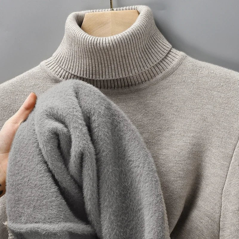 Men's Merino Wool Turtleneck Sweater with Plush Fleece Lining and Ribbed Collar - Image 8