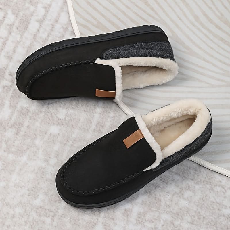 Men's Moccasin Slippers with Faux Fur Fleece Lining and Suede Upper Indoor Outdoor Slip-On - Image 1