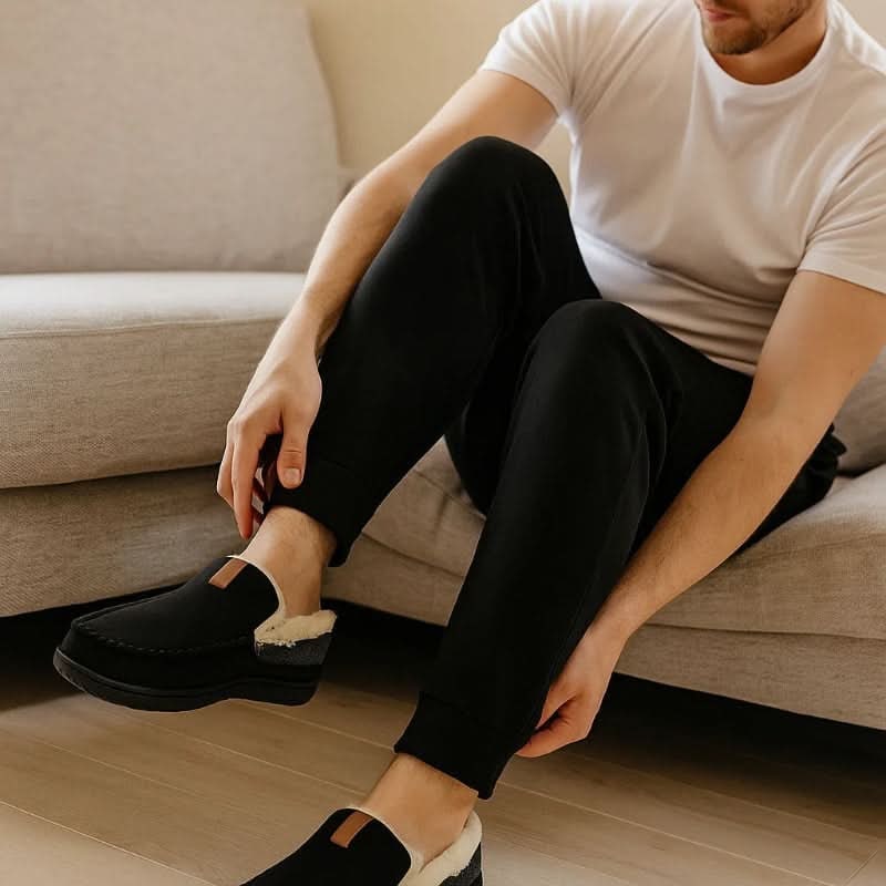 Men's Moccasin Slippers with Faux Fur Fleece Lining and Suede Upper Indoor Outdoor Slip-On - Image 3