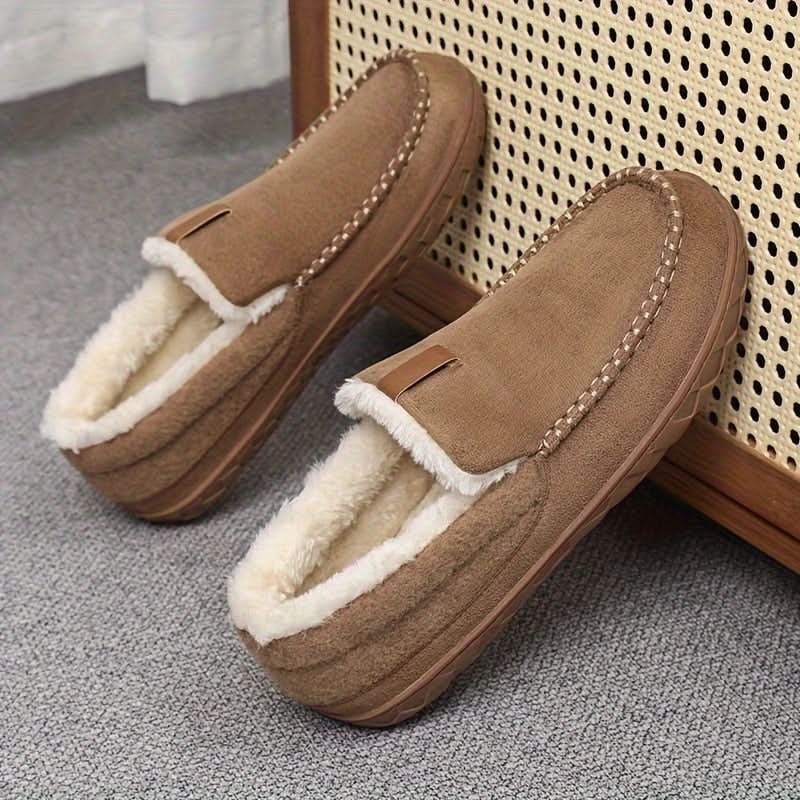 Men's Moccasin Slippers with Faux Fur Fleece Lining and Suede Upper Indoor Outdoor Slip-On - Image 4