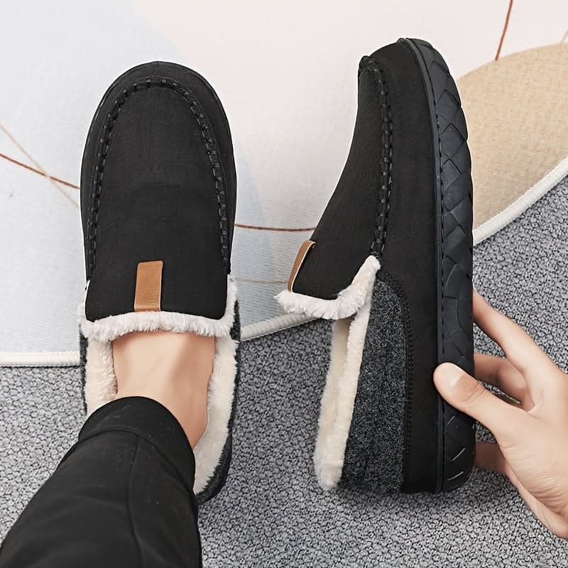 Men's Moccasin Slippers with Faux Fur Fleece Lining and Suede Upper Indoor Outdoor Slip-On - Image 5