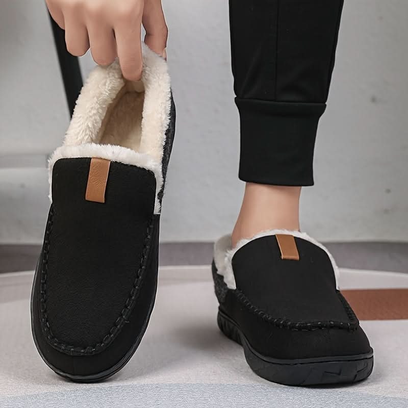 Men's Moccasin Slippers with Faux Fur Fleece Lining and Suede Upper Indoor Outdoor Slip-On - Image 6