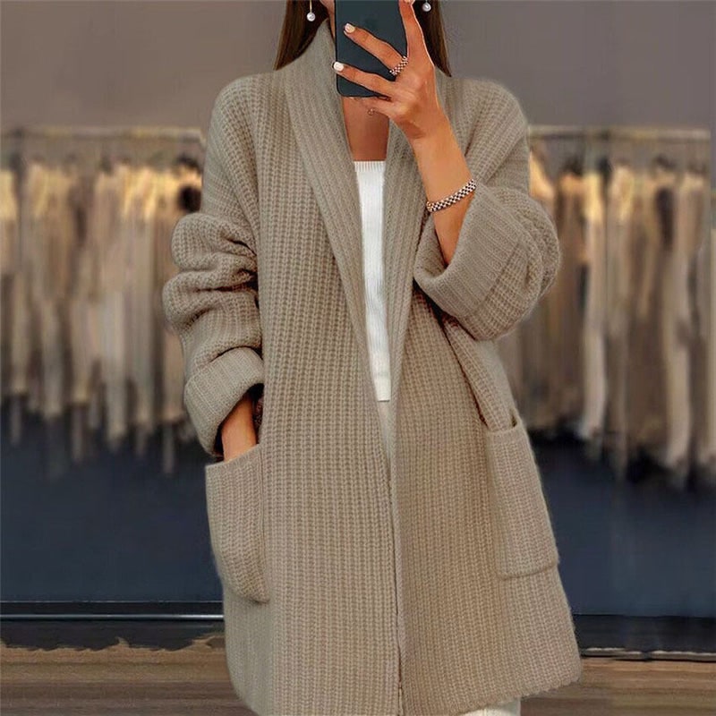 Men's Oversized Chunky Knit Cardigan Sweater with Shawl Collar and Open Front - Image 6