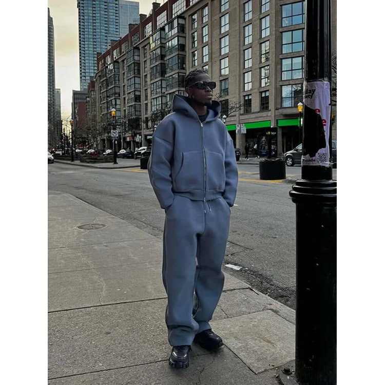 Men's Oversized Sweatsuit Tracksuit Set with Zip Hoodie and Wide Leg Sweatpants - Image 2