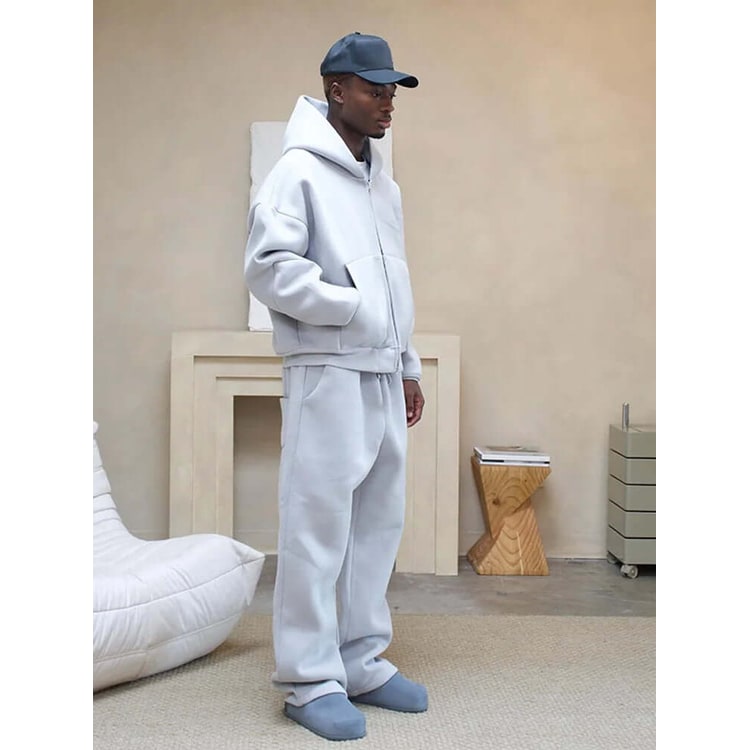 Men's Oversized Sweatsuit Tracksuit Set with Zip Hoodie and Wide Leg Sweatpants - Image 5