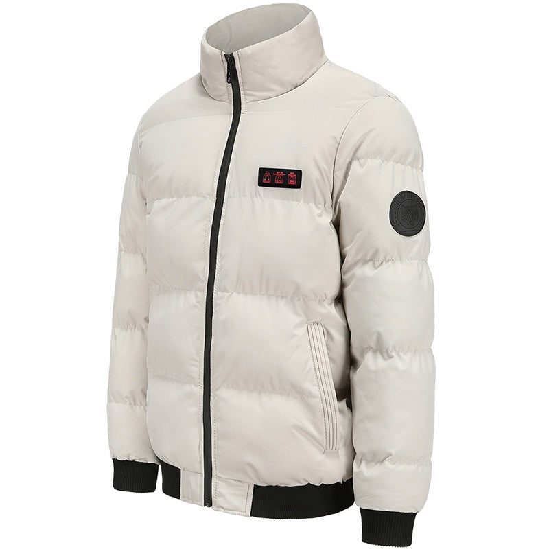 Men's Packable Heated Puffer Jacket with Stand Collar and Zip - Image 9