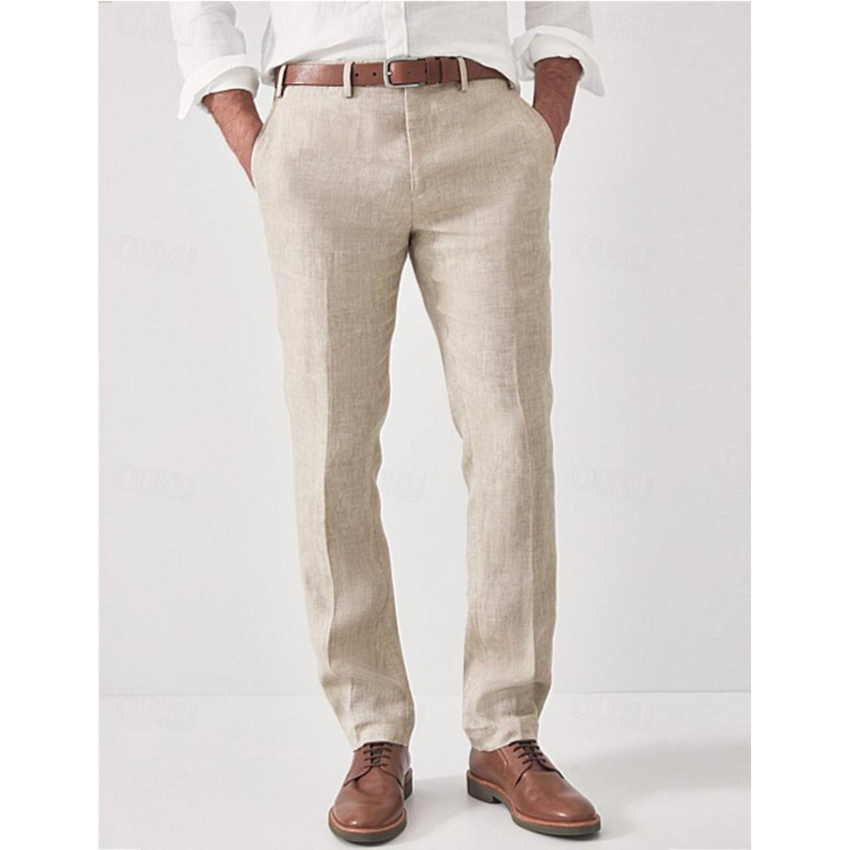 Mens Pants Textured Fabric Slim Fit Cut Side Slip Pockets - Image 1