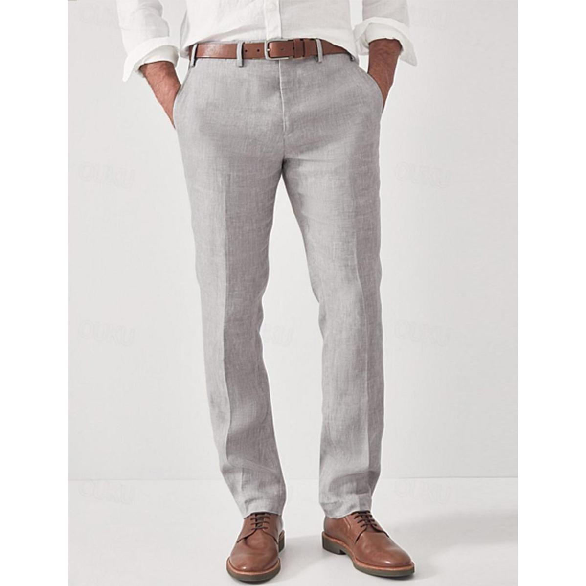 Mens Pants Textured Fabric Slim Fit Cut Side Slip Pockets - Image 2