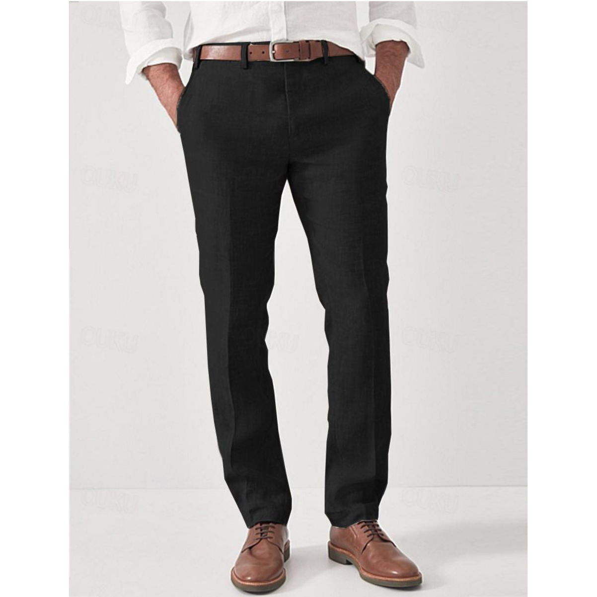 Mens Pants Textured Fabric Slim Fit Cut Side Slip Pockets - Image 3