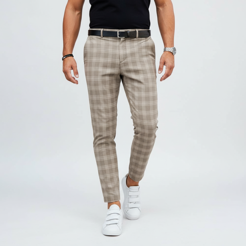 Men's Plaid Chino Pants Slim Fit Casual Dress Tapered Ankle - Image 2