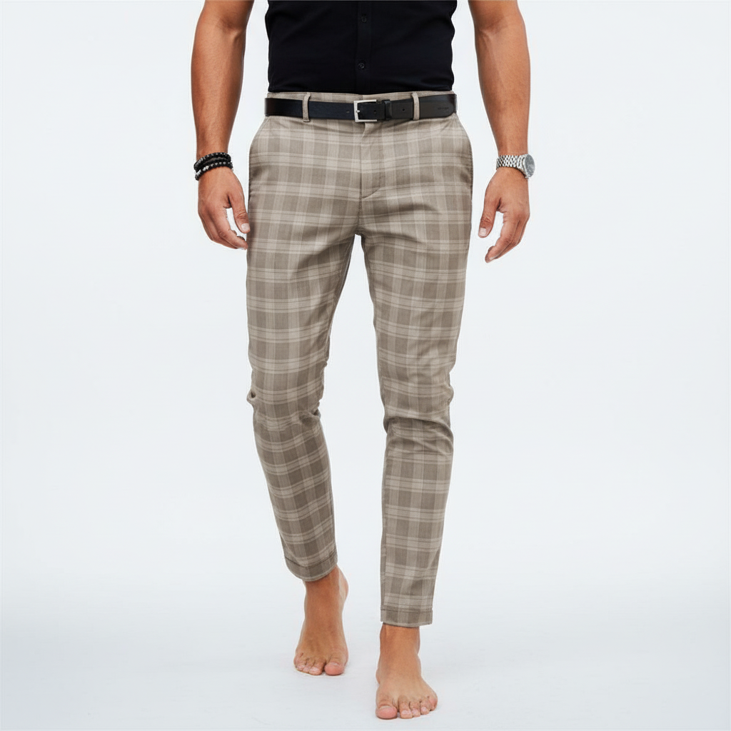 Men's Plaid Chino Pants Slim Fit Casual Dress Tapered Ankle - Image 4