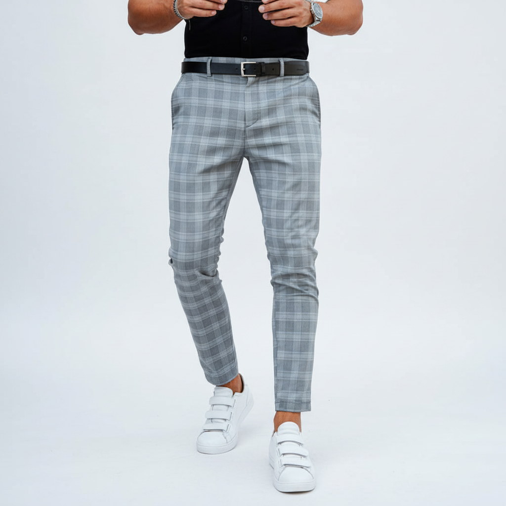 Men's Plaid Chino Pants Slim Fit Casual Dress Tapered Ankle - Image 5