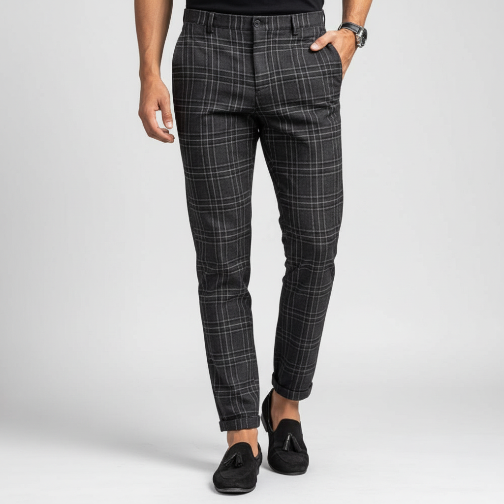 Men's Plaid Chino Pants Slim Fit Casual Dress Tapered Ankle - Image 6