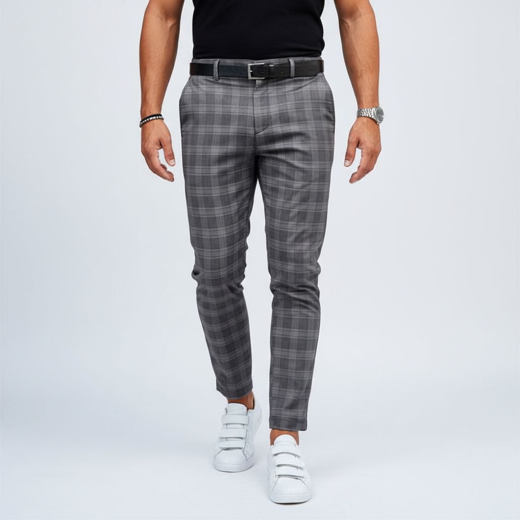 Men's Plaid Chino Pants Slim Fit Casual Dress Tapered Ankle - Image 7