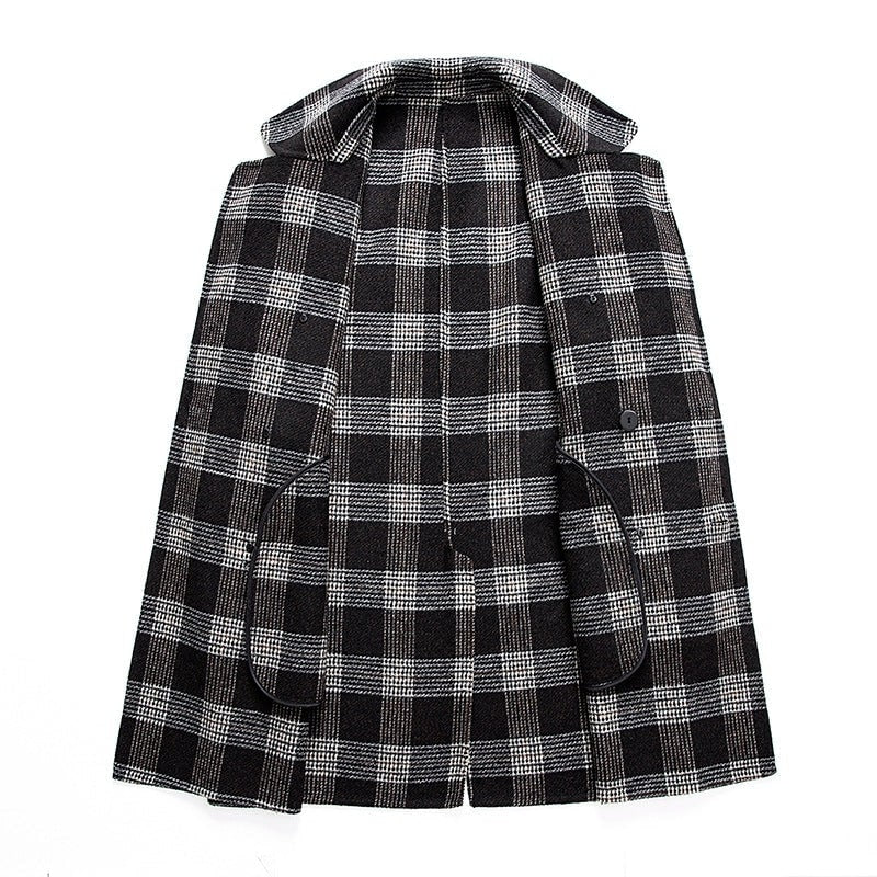 Men's Plaid Wool Dress Overcoat with Double Breasted Notched Lapels - Image 4