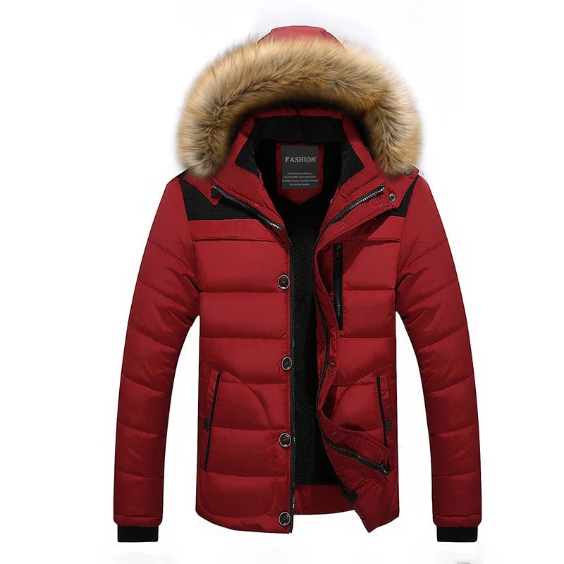Men's Puffer Jacket Coat with Quilted Design Faux Fur Hood and Fleece Lining - Image 3