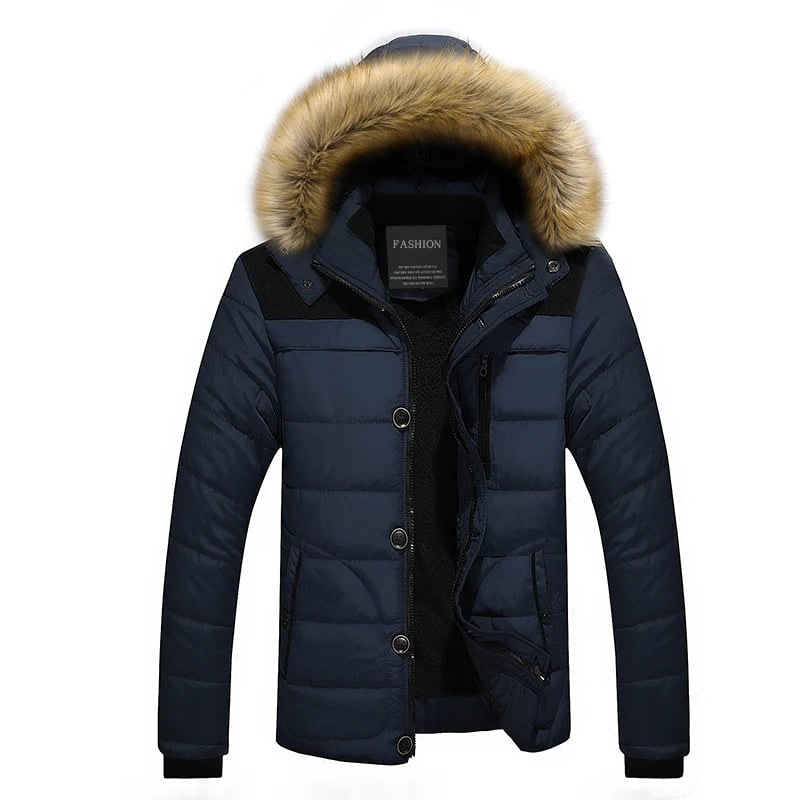 Men's Puffer Jacket Coat with Quilted Design Faux Fur Hood and Fleece Lining - Image 4