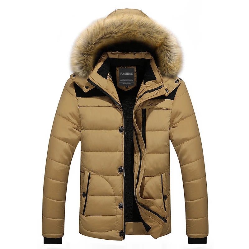 Men's Puffer Jacket Coat with Quilted Design Faux Fur Hood and Fleece Lining - Image 5