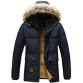 Men's Puffer Jacket Quilted Winter Hooded with Faux Fur Hood and Fleece Lining - Image 1