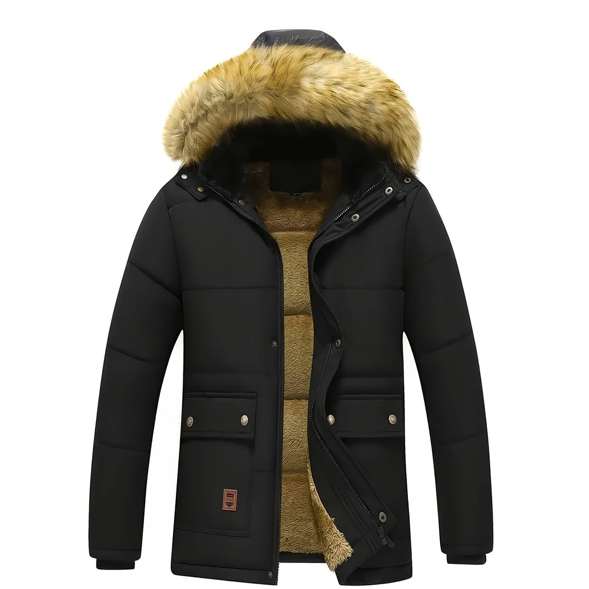 Men's Puffer Jacket Quilted Winter Hooded with Faux Fur Hood and Fleece Lining - Image 3