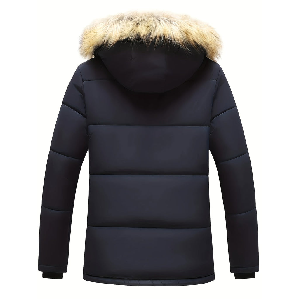 Men's Puffer Jacket Quilted Winter Hooded with Faux Fur Hood and Fleece Lining - Image 4