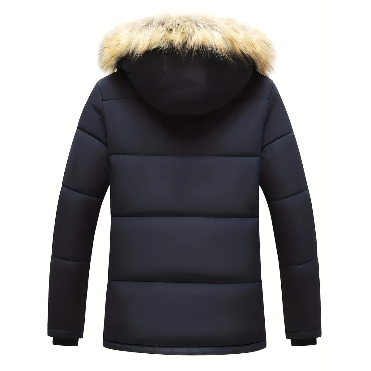 Men's Puffer Jacket Quilted Winter Hooded with Faux Fur Hood and Fleece Lining - Image 4